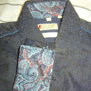 Kafe‎ Men's Long Sleeve, Flip Cuff Slim Fit Paisley Shirt, Purple Sz M